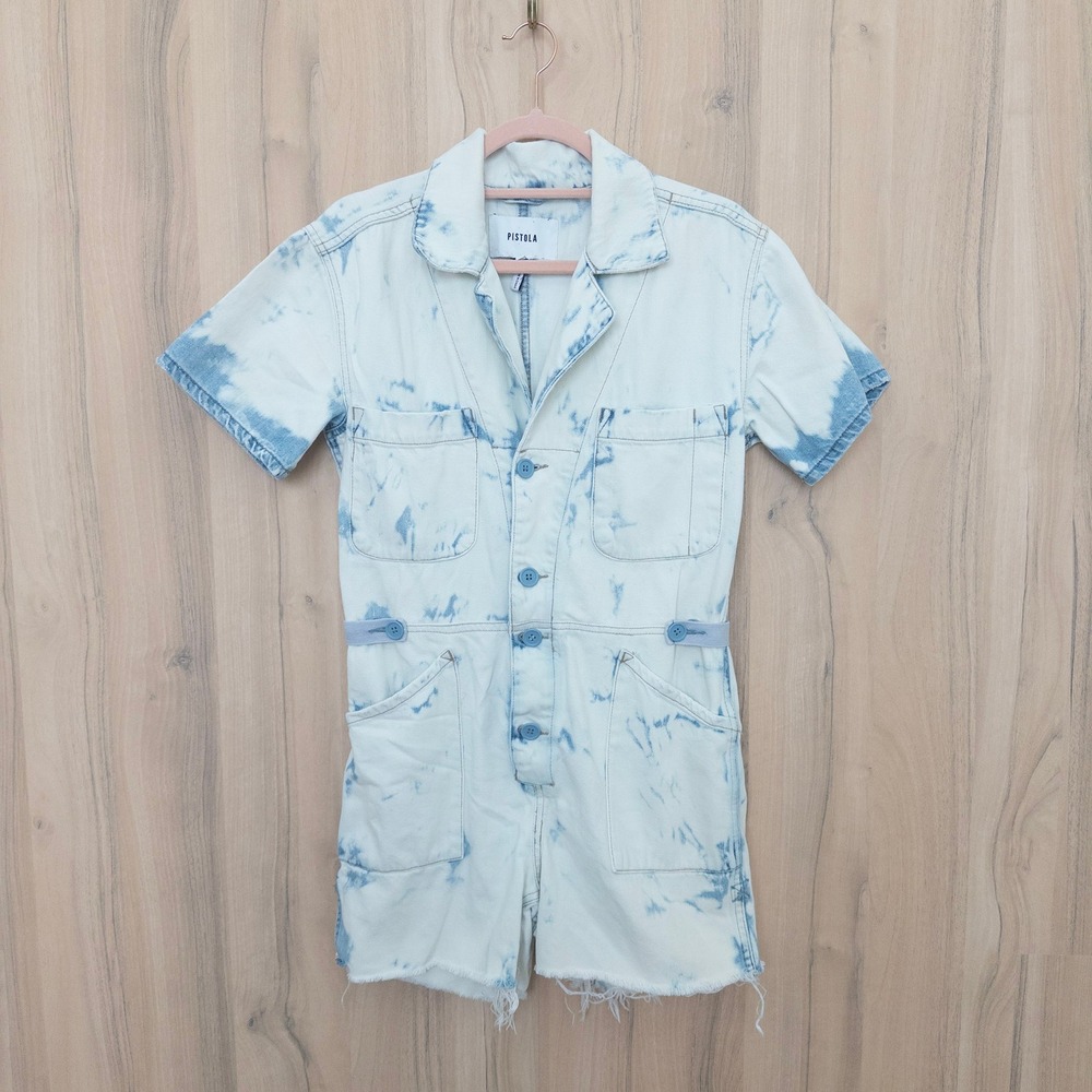 Pistola Womens Denim Romper XS Blue Acid Wash Short Sleeve Utility Streetwear